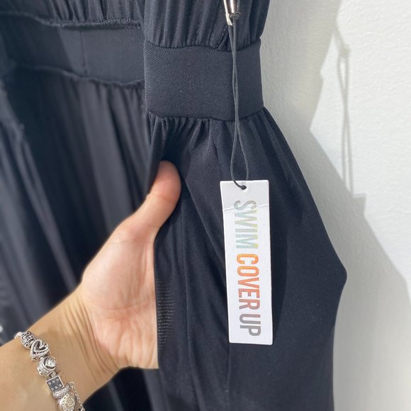 Black Maxi Deep V Plunge Swim Cover Up - Picture 5 of 5